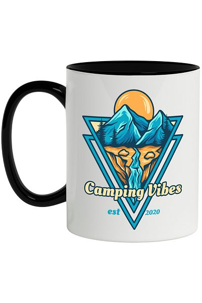 StoryGift Romania Camping Vibes Mug: Mountain, River, Sky, Forest, Geometric, Multicolor 330 ml, Ce, Cu, STG
