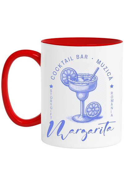 StoryGift Romania Cocktail Bar Margarita Beach Vacation Holiday Mug, 330ml, Ceramic with Red Handle, With,STG