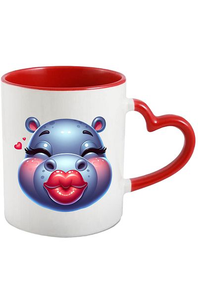 StoryGift Romania Mug with a female hippopotamus giving a kiss | illustration | happiness | gesture | apr, With ,STG