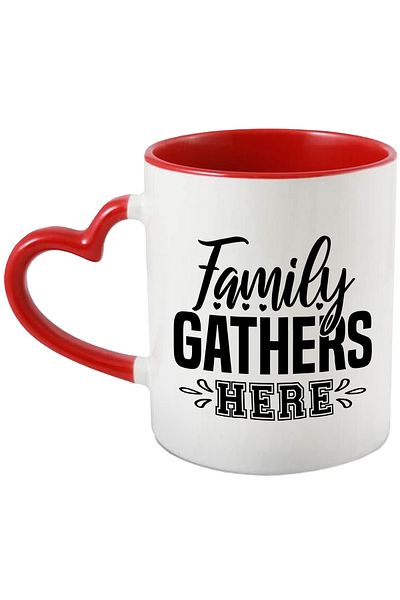 StoryGift Romania Mug with hearts and the message "Family gathers here" - the family gathers/gathers, With ,STG
