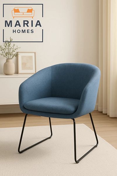MARIA HOMES Modern Blue Fabric Accent Chair with Sleek Metal Legs – Ideal for Home & Office