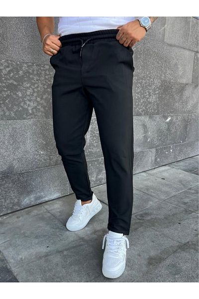 DEEPSENCE Men's Black Jogger Elastic Waist Laced Double Leg Lycra Comfortable Fit Trousers