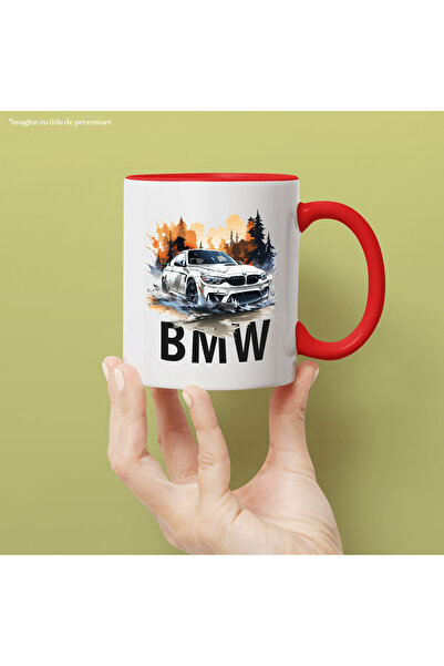 StoryGift Romania Mug With Car, Forest, BMW, Fir Trees, Water, Sunset, Fire, Multicolor 330 ml, Ceramic, With, STG