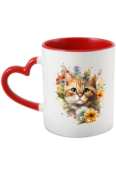 StoryGift Romania Mug with a serious cat | illustration | flowers of different colors | plants | nat, Cu,STG