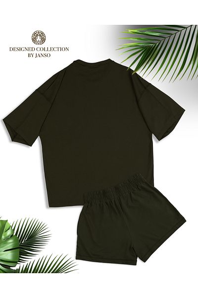 JANSO GROUP - Women Short Sleeve Tshirt - Shorts Suit Fourty Four Stone Print Oversize