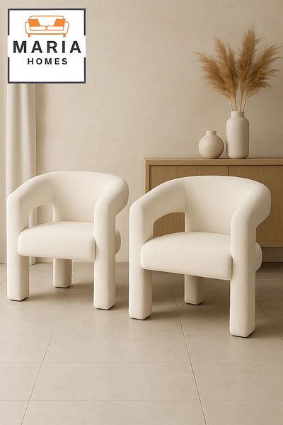MARIA HOMES Modern White Bouclé Accent Chair – Cozy & Contemporary Armchair for Home or Office
