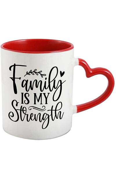 StoryGift Romania Heart mug for the person whose family gives them strength with Red Heart Handle, With, STG