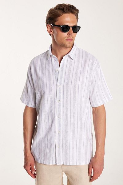 Tudors Ανδρικό πουκάμισο Relax Fit Oversize από βαμβακερό λινό εφέ ριγέ ειδικού σχεδιασμού