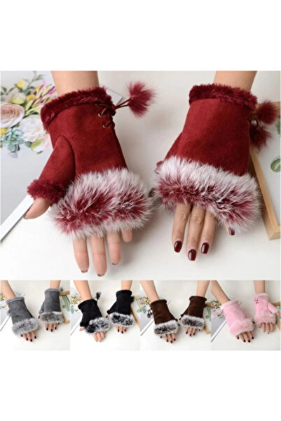 indirimvar Kışlık tüylü Parmaksız Eldiven