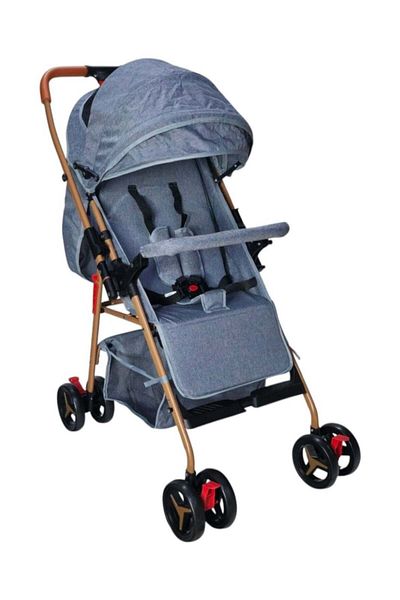 BabyCara Lightweight Baby Stroller Newborn Aluminium Frame with Reversible Handle and Front Wheels Brake Grey