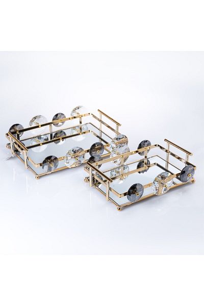 Hinora Stylish Tray Set with Round Large Stones and 2 Rectangular Mirrors