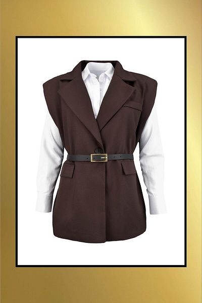 birizmoda Belted Blazer Vest - Bitter Brown