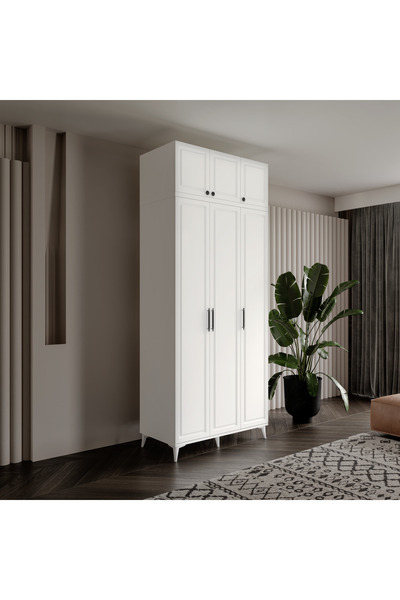 GuneyStore Ücretsiz Montaj Milas 3 Kapaklı Komple MDF Ayaklı Yüklüklü Gardırop