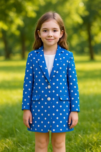 Hilal Akıncı Kids Girl's Polka Dot Pattern Retro Model Jacket and Shorts 2-Piece Set