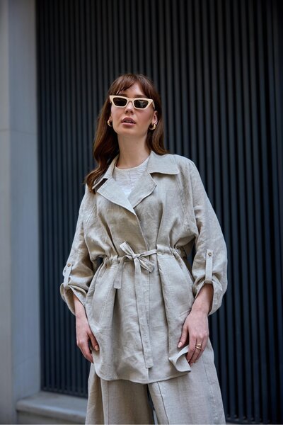 Garzia سترة من الكتان بأكمام راجلان وربطة عنق