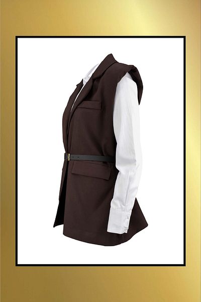 birizmoda Belted Blazer Vest - Bitter Brown