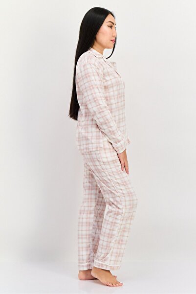 Anne Klein Women 2 Pieces Checkered Top And Pajama Set, Ivory