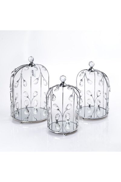 Hinora 3-Piece Mirrored Cage Presentation Holders with Drop Stones