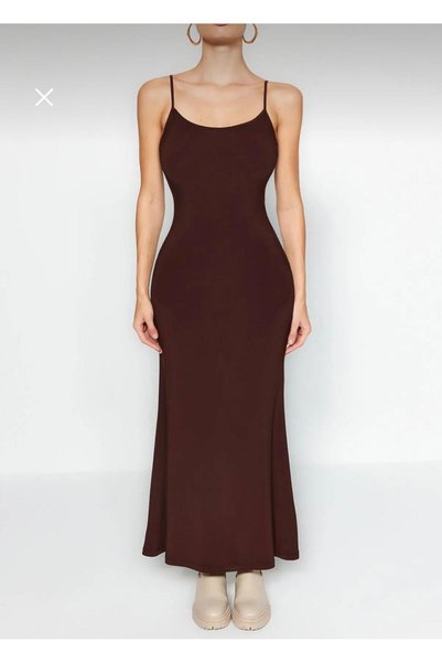 QBZ Brown Fitted/Flush Strap Midi Sandy Pencil Dress