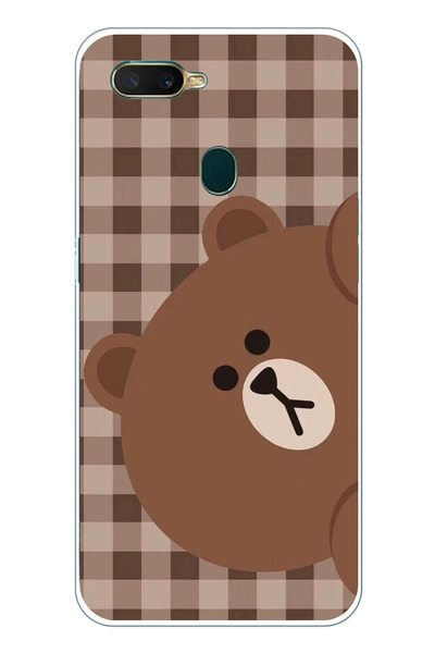 TechTree Oppo A5S- AX7 - A12 Uyumlu Kahverengi Ayı Yan Tasarımlı Şeffaf Silik...