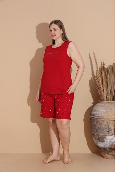 Temporium Women's Milan Fabric Large Size Curve Printed Patterned Bamboo Shorts Pajama Set