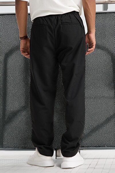 Valiberta Front Double Pleated Zippered Elastic Waist Jogger Men's Trousers - Black