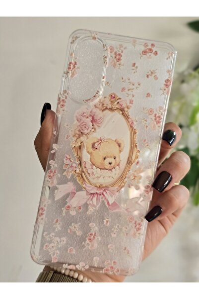 Magic Ring حافظة هاتف شفافة متوافقة مع Realme C55 مع دمية دب لطيفة ونمط زهور