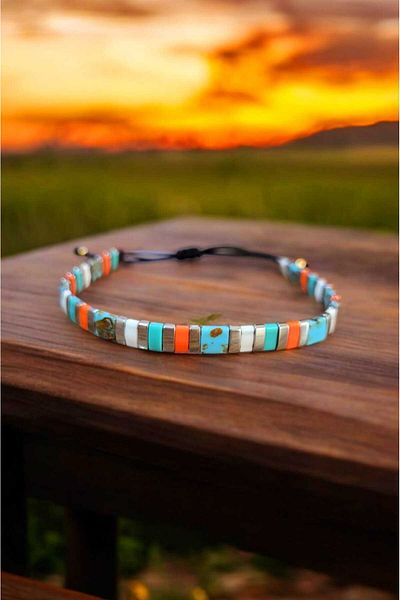 Atölye Olcay Eser Unisex Hematite Natural Stone Silver Miyuki Tila Bracelet