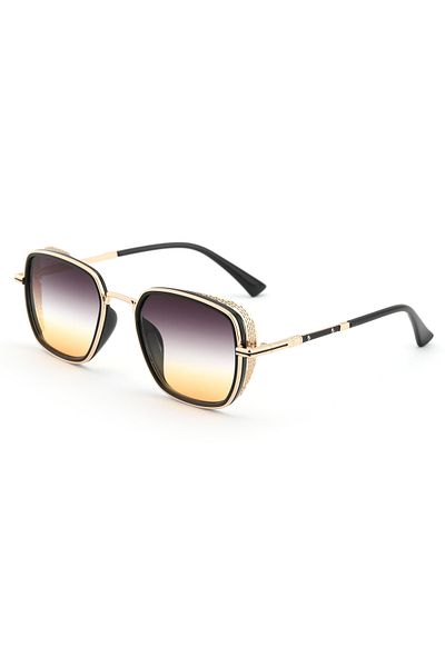 Angel Eyes Square Design Gold Black Frame Double Curved Glass Sunglasses Women&Men Ce Certificated Uv400