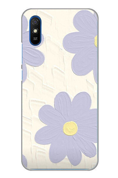 TechTree Redmi 9A Uyumlu Mor Papatya Tasarımlı Şeffaf Silikon Kılıf