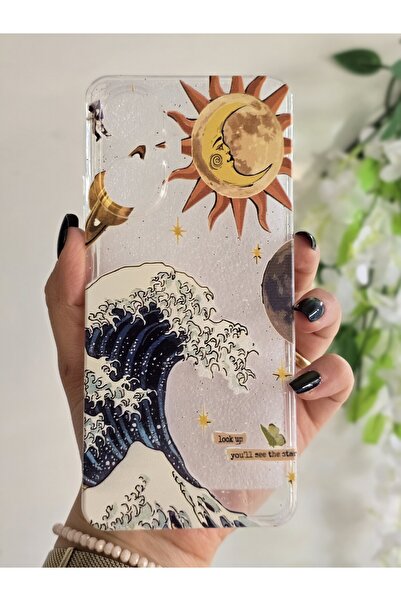 Magic Ring Realme C55 Uyumlu Dalga ve Güneş Desenli Şeffaf Telefon Kılıfı