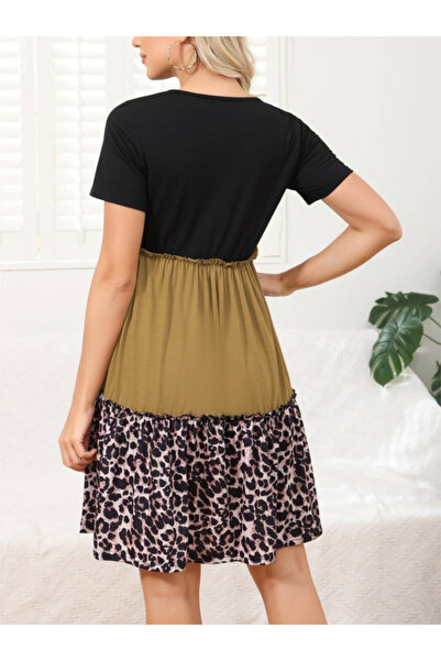 JANES Γυναικείο φόρεμα τριών τεμαχίων βισκόζης με λεοπάρ