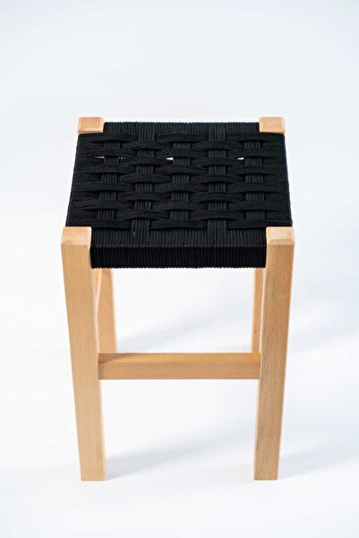 ayzenbi Ahşap Hasır Örgülü Tabure Mutfak/Balkon/Piknik Masa Taburesi 45 cm