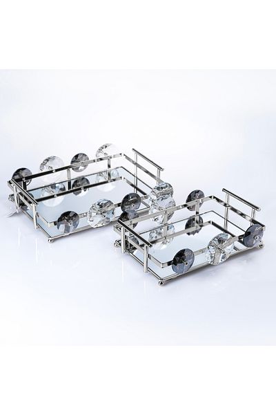 Hinora Stylish Tray Set with Round Large Stones and 2 Rectangular Mirrors