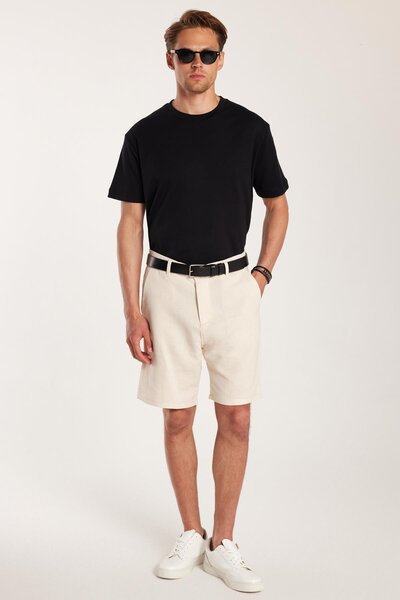 Tudors Erkek Regular Rahat Kesim Yandan Cepli Fermuarlı Bermuda Bej Şort