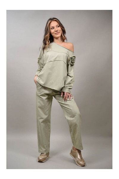 Acqua & Limone SPORTS BLOUSE WITH FLOWER PATCH, ONE-WAY WAIST, Khaki