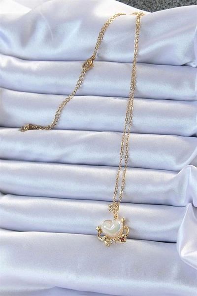 Clariss 316L سلسلة الصلب الذهب اللون الزركون حجر الكوكب نظرة القلب قلادة