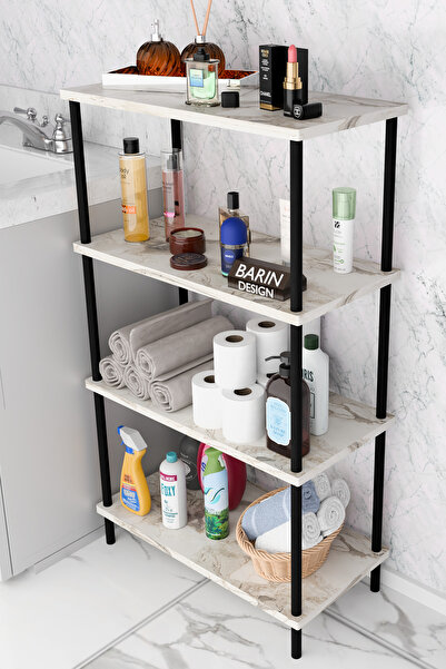 BARIN DESIGN Çevir Kur Kolay Kurulum 4 Katlı Banyo Rafı | Metal Gövdeli Çok Amaçlı Organizer Stand Banyo Dolabı