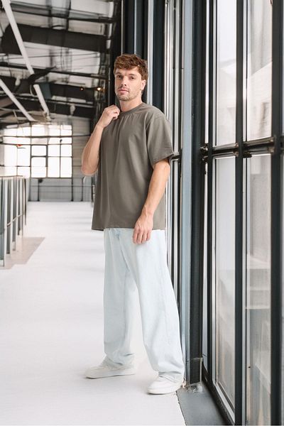 Valiberta Two Thread Fabric Cotton Crew Neck Basic Oversize Men's T-Shirt - Capari