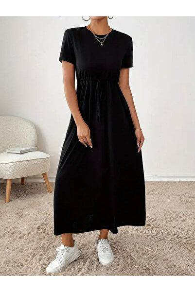 Genel Markalar Turega Style Kadın Kısa Kollu Bisiklet Yaka Belden Bağcıklı Ce...