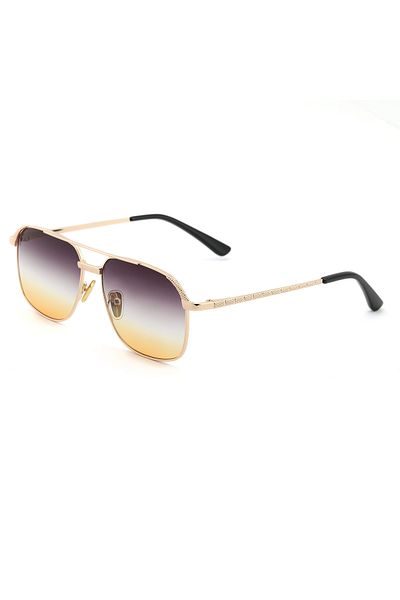 Angel Eyes Geometric Rectangle Design Gold Frame Double Color Glass Sunglasses Men&Women