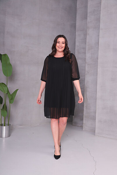 Shahiqa Büyük Beden Önü Piliseli Şifon Elbise