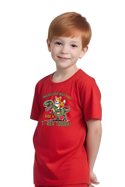 FYK KİDS Boy's Tee-Shorts Trex Today Printed Bottom-Top Suit