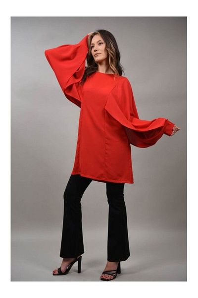 LUMİNA Cellese Cut Out Long Sleeve Blouse Red M-l