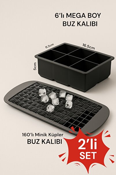Genel Markalar 6 lı Mega Boy Silikon Buz Kalıbı & 160 lı minik küpler buz kalıbı