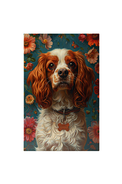 StoryGift Romania Tablou Canvas Cute Puppy cu Blana Alba si Urechi Lungi Portocali cu Zgarda langa un Perete Inf