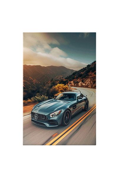 StoryGift Romania Tablou Canvas Mercedes AMG de Culoare Gri Inchis care Circula pe un Drum Linistit, Love for Me