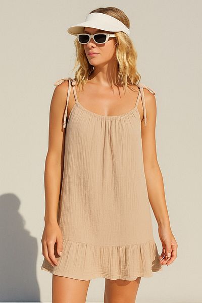cotton maison Φόρεμα παραλίας με βολάν με λουράκια μουσελίνας - Καλοκαιρινή κομψότητα & άνεση