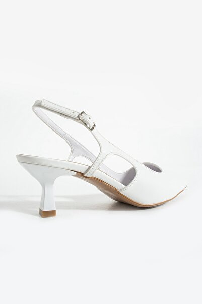 Pazzyonez Women's White Short Heeled Pointed Toe Open Heel Classic Heeled Shoes