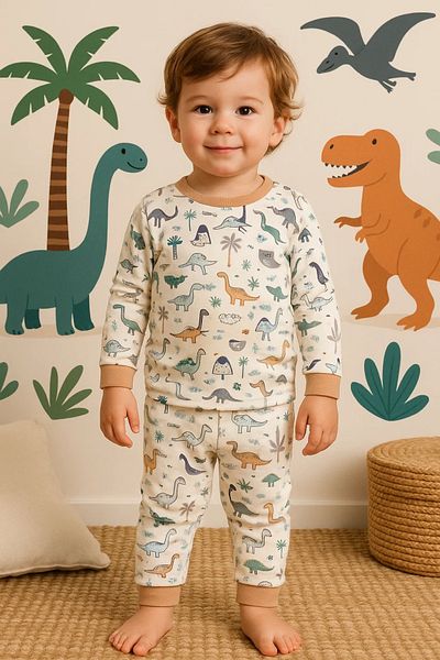 Babydonat Dinosaur Patterned Baby Boy Tracksuit Set 100% Cotton